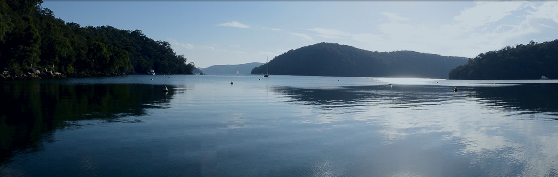 Calm water and bushland headlands on Pittwater, New South Wales
